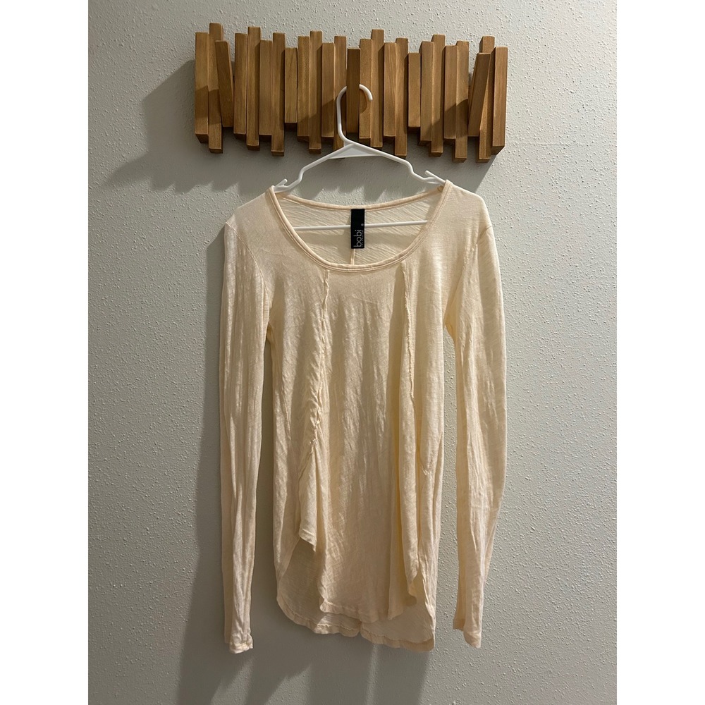 bobi Los Angeles Cream Textured Long Sleeve Scoop Neck Top Women's Size S
